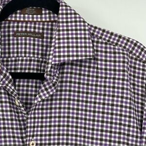 Peter Millar Mens Button up Medium purple plaid J0013